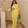 European and American Women's Clothing 2026 Spring New Solid Color Long-sleeved Stand-up Collar Hollow Chest-wrapped Pleated Long Dress