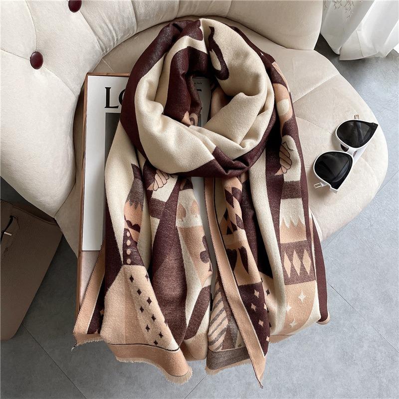 New scarf women's winter poker thickened warm fringed shawl trendy girl scarf student