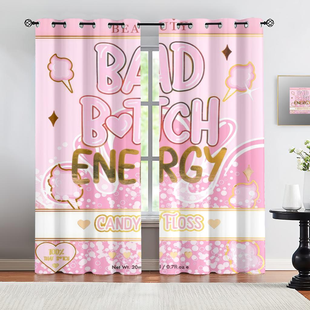 2Pcs Y2K Bad Girl Energy Blackout Curtain for Girls Bedroom Thermal Insulated Grommet Window Drapes Living Room Decoration