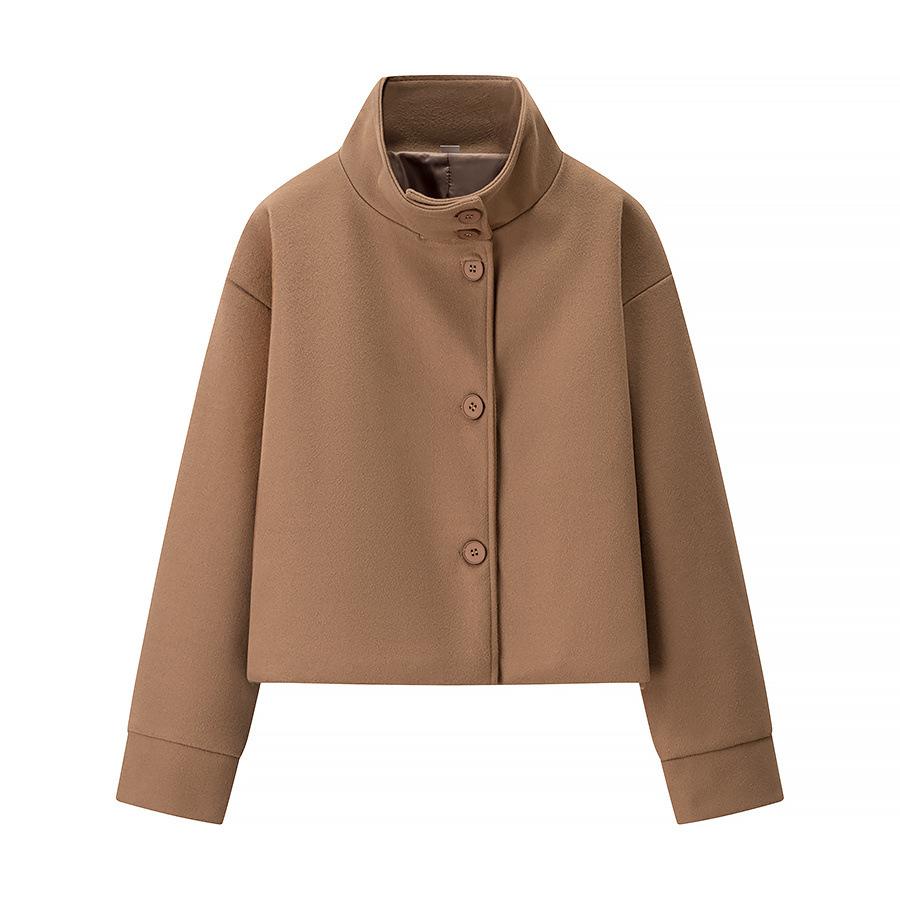 European and American style, new women's clothing, versatile, fashionable, foreign style stand-up collar breasted woolen coat