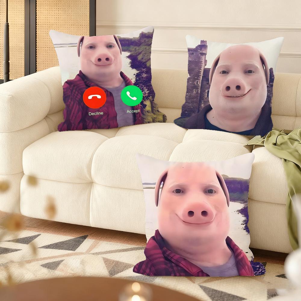 John Pork is Calling Answer Call Cushion Cover Natural Linen Organic Fabric DoubleSided Printing Couch Pillow Covers Home Decor