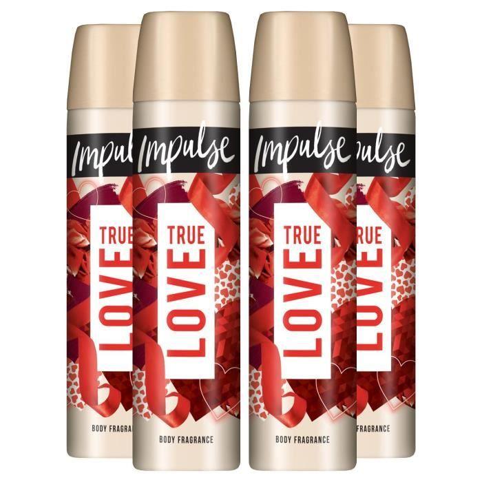 Sprejový deodorant - IMPULSE - True Love - 75 ml - Vůně růže a kokosu - Balení 4 ks