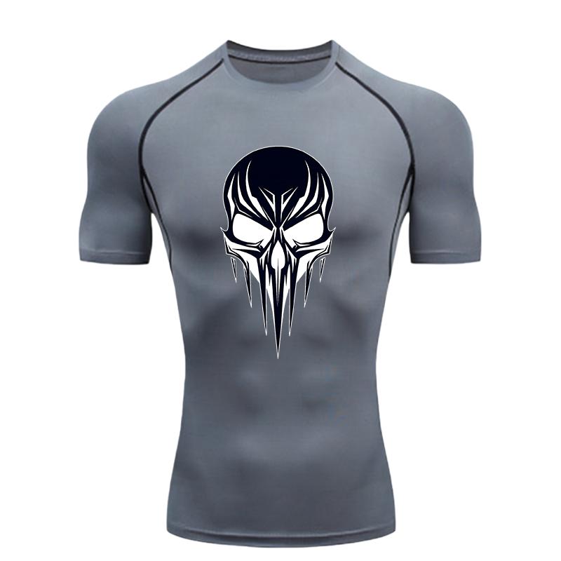 Skull Pattern Men's Sports T - Shirt Training Fitness Compression Workout T - Shirt Athletic Tees Gym T - Shirts Running