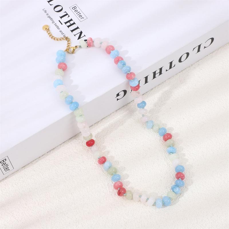 New Chinese Agate Necklace Colored Dopamine Natural Stone Beaded Collarbone Chain Light Luxury Niche Temperament Neck Chain
