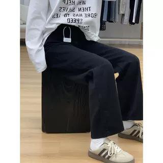 Women Fleece Lined Wide Leg Jeans High Waist Straight Pants Slimming Black Denim Trousers For Pear Shape Plus Size Winter Casual