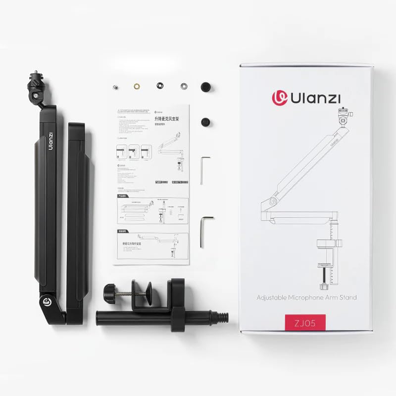 Ulanzi ZJ05 Microphone Boom Desktop Desk Angle Microphone Adapter Cable Aluminum Suitable for Condenser Ideal for Remote and Video Load Capacity