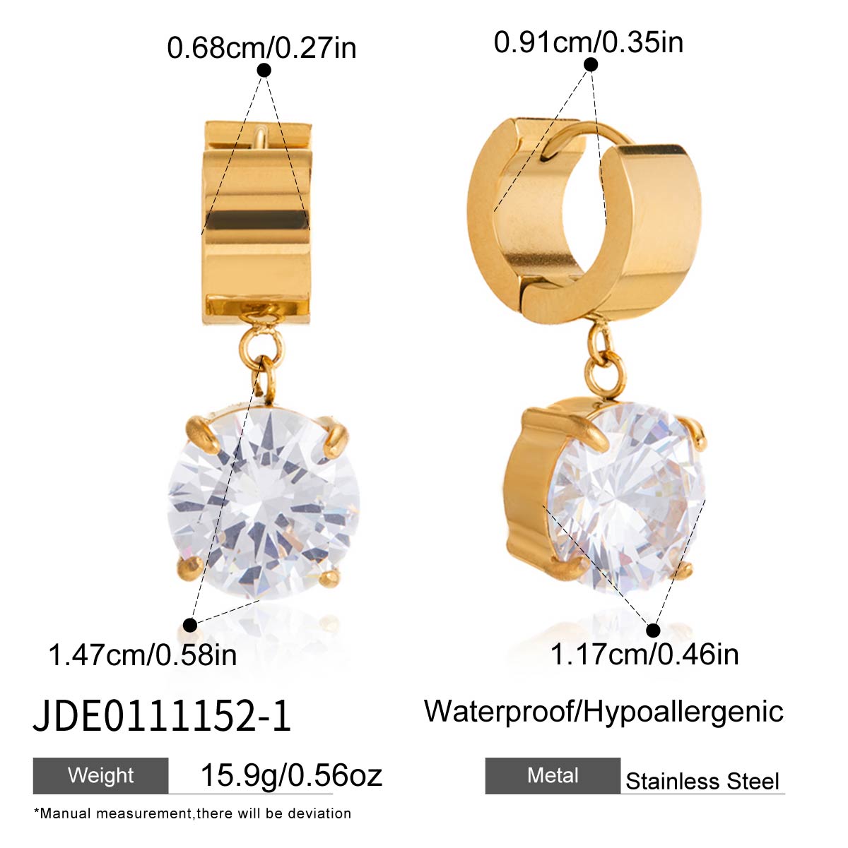 Youthway Water Drop Round Square Zircon Earrings For Women 18K Gold Plated Stainless Steel Earrings Fashion Jewelry Gift