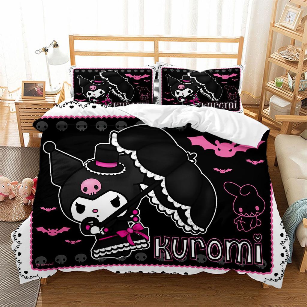Hot Cartoon Character Kuromi Bedding Setkuromi Melody Duvet Cover Bed Set Quilt Cover PillowcaseKing Queen Size Bedding Set