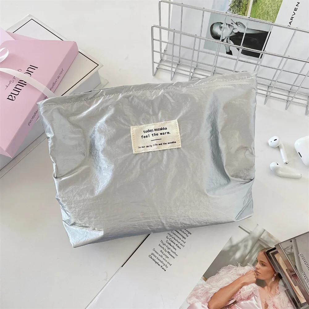 Jednoduché lesklé flitry Stříbrná spojka Kosmetická kabelka taštička na make-up Přenosné ženy Toaletní potřeby Péče o pleť Úložná taška taška s organizérem