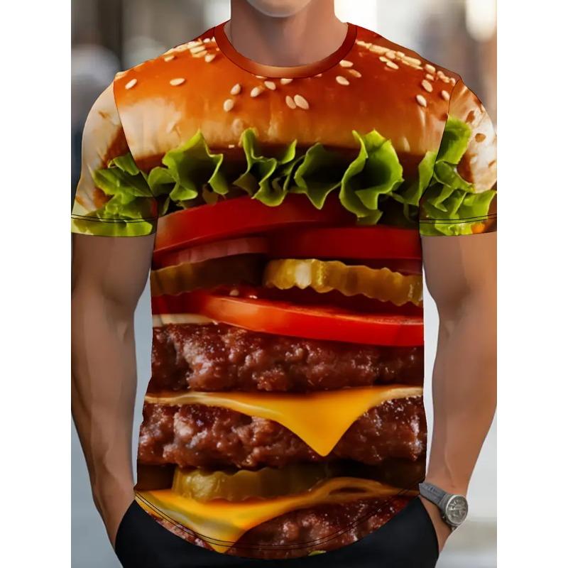 Большая мужская футболка с 3D-принтом с рисунком картофеля фри и гамбургера, мужская футболка с коротким рукавом и круглым вырезом, летняя модная футболка, повседневный удобный универсальный топ XS
