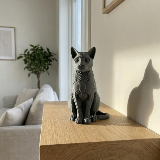 3D Printed Cat Figurine Mysterious Black Cat Statue Collectible Animal Sculpture for Home Office Desk Decor Gifts for Cat Lovers