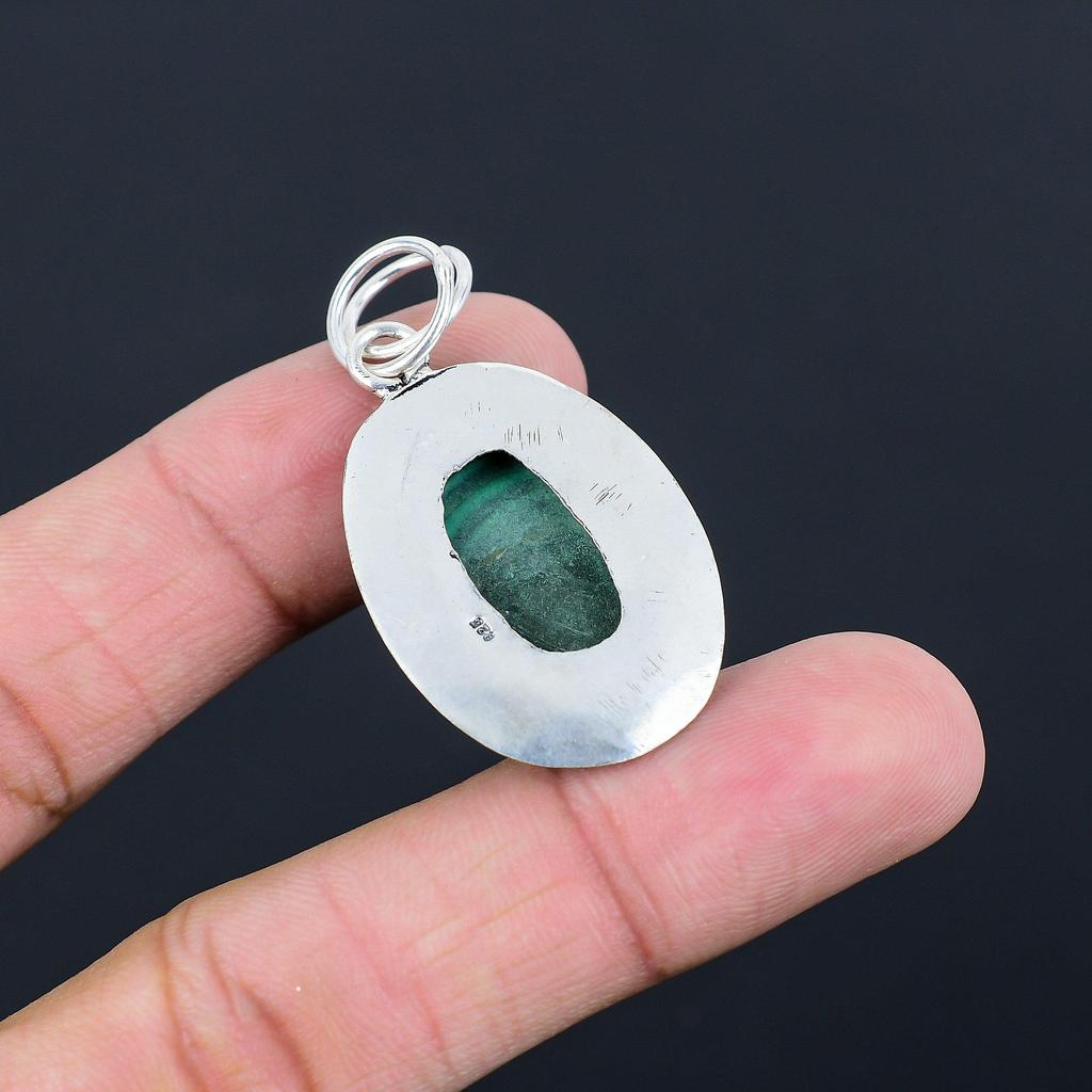 Mothers Day Sale Sterling Silver Malachite Gemstone Ethnic Engagement Pendant