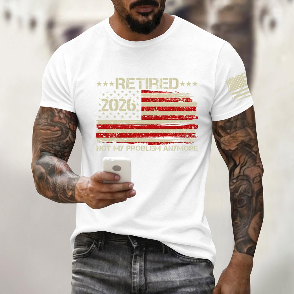 Men's Holiday Print Round Neck Short Sleeve Top Casual Sports Top
