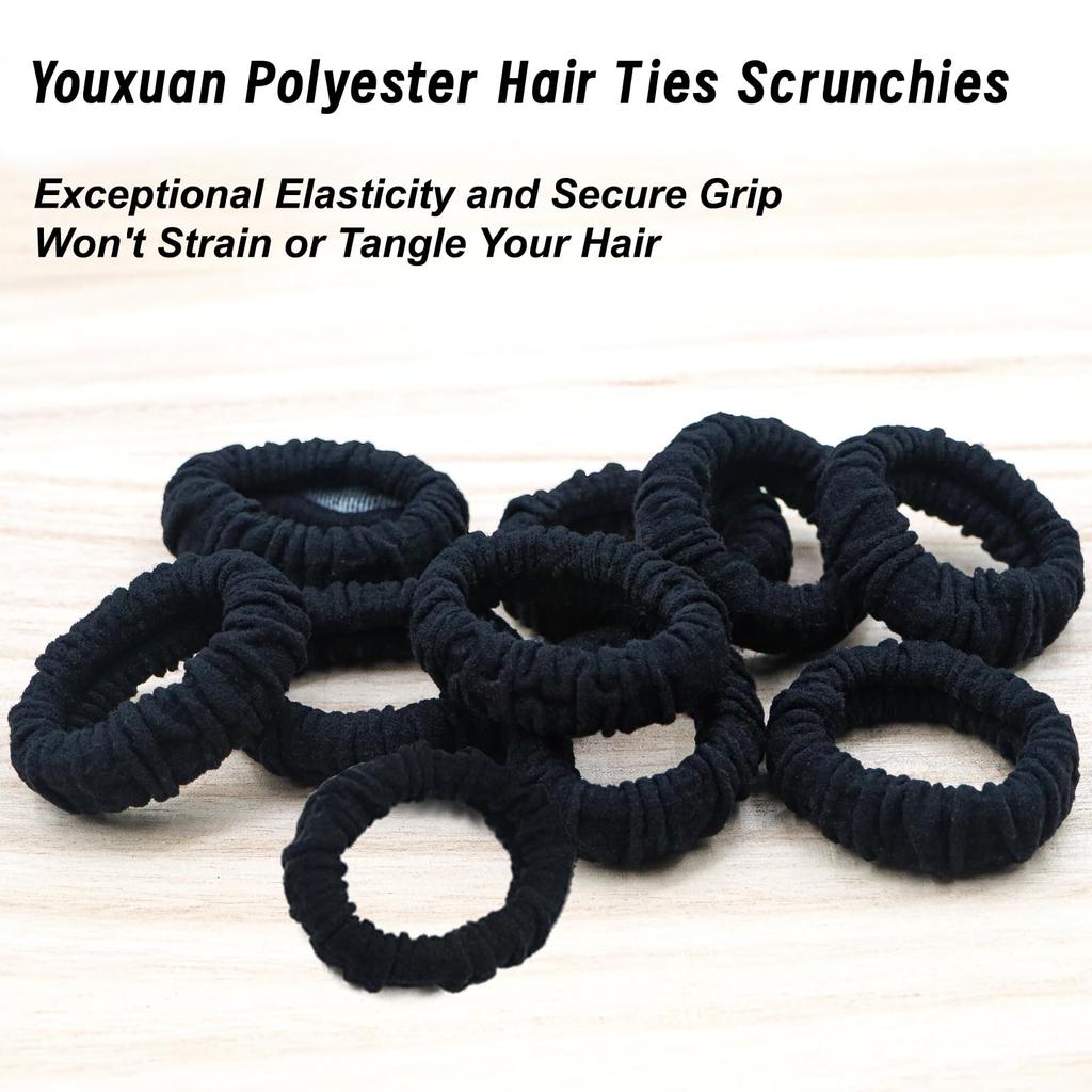 Youxuan Polyester Hair Ties and for Women Scrunchies, 10-Pack - (Black)