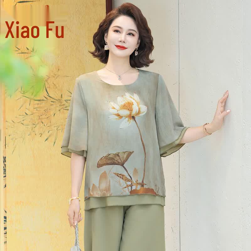 

Elegant Plus Size Short Sleeve Summer T-Shirt Set 2XL