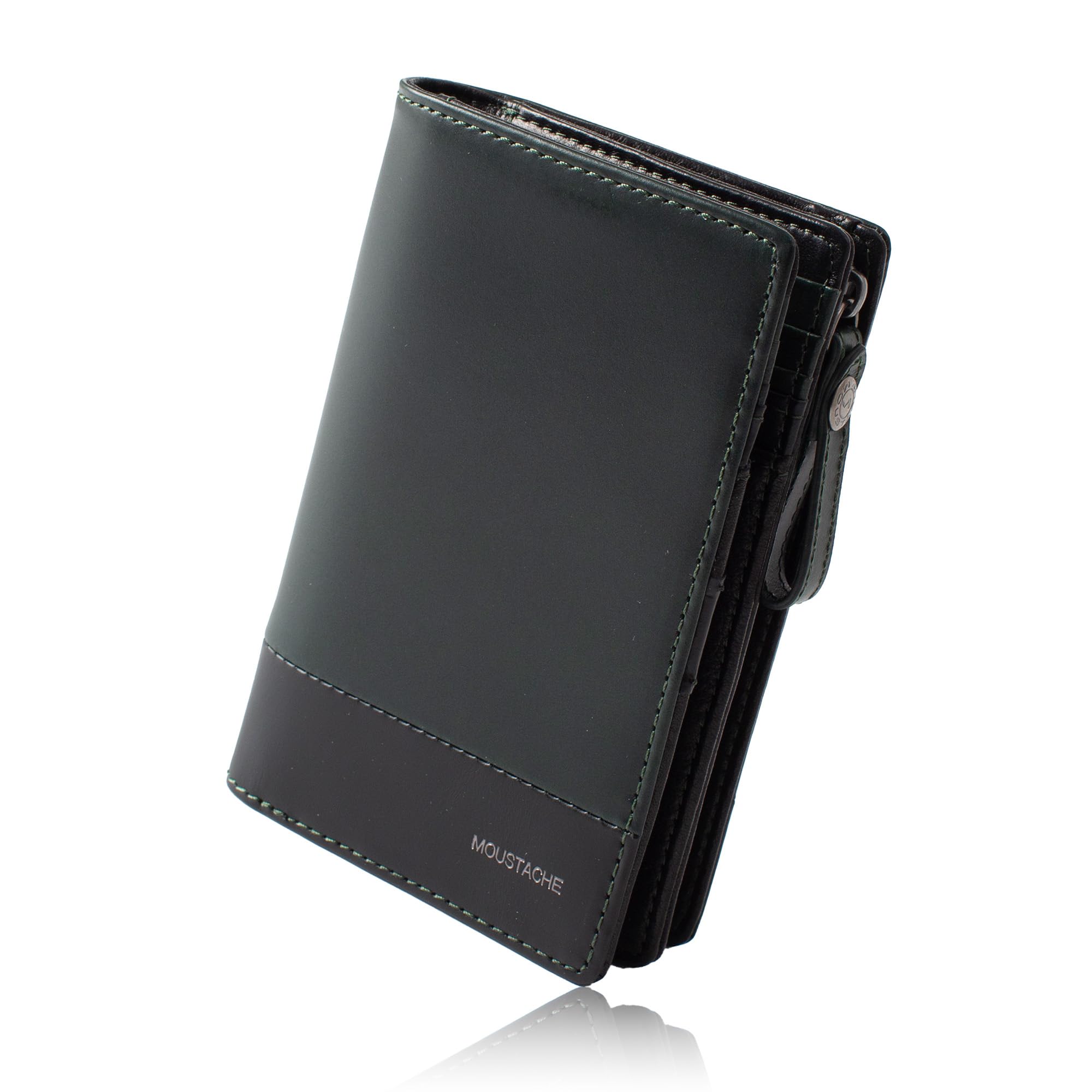 

Moustache Bifold Wallet with Deep Bill Genuine Cowhide Men s Compartment, Leather, Leather, DDP-0424 (GREEN)