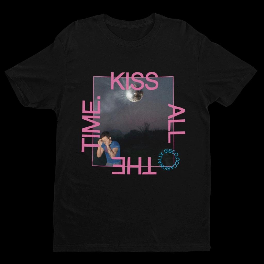 Tricou supradimensionat Harry Styles „Sărută mereu, Disco, Ocazional” cu font retro pixel, imprimat pe ambele fețe | Tricou Merch pentru fanii muzicii pop