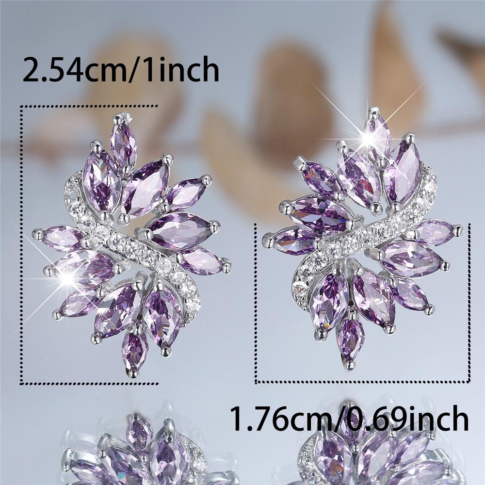 Kristall Ohrstecker mit großem lila Zirkonstein in Blumenform Vintage Silberfarbe Hochzeitsmode Für Frauen