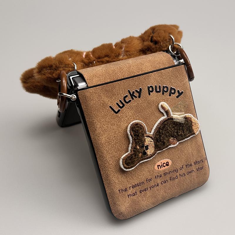 

Чехлы для телефона Samsung Flip 6 милый щенок коричневый кожаный чехол для Samsung Galaxy Z Flip 6 чехлы со щенком пушистый ручной For Samsung z flip6