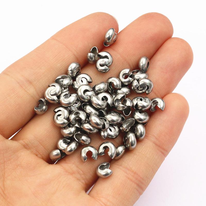 50pcs Stainless Steel Round Covers Crimp End Beads 3 4 5mm Stopper Spacer Beads For DIY Jewelry Making Findings Supplies