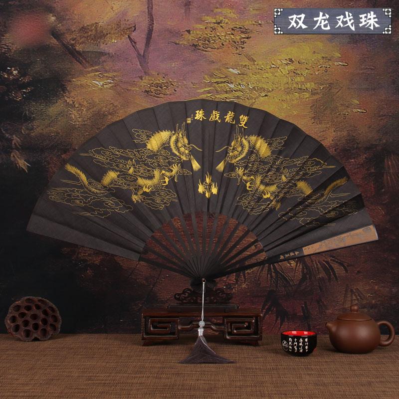 Retro style men's big folding fan with fan tassel Portable daily decorative hand fan Laser engraving fan bone Durable hand fan