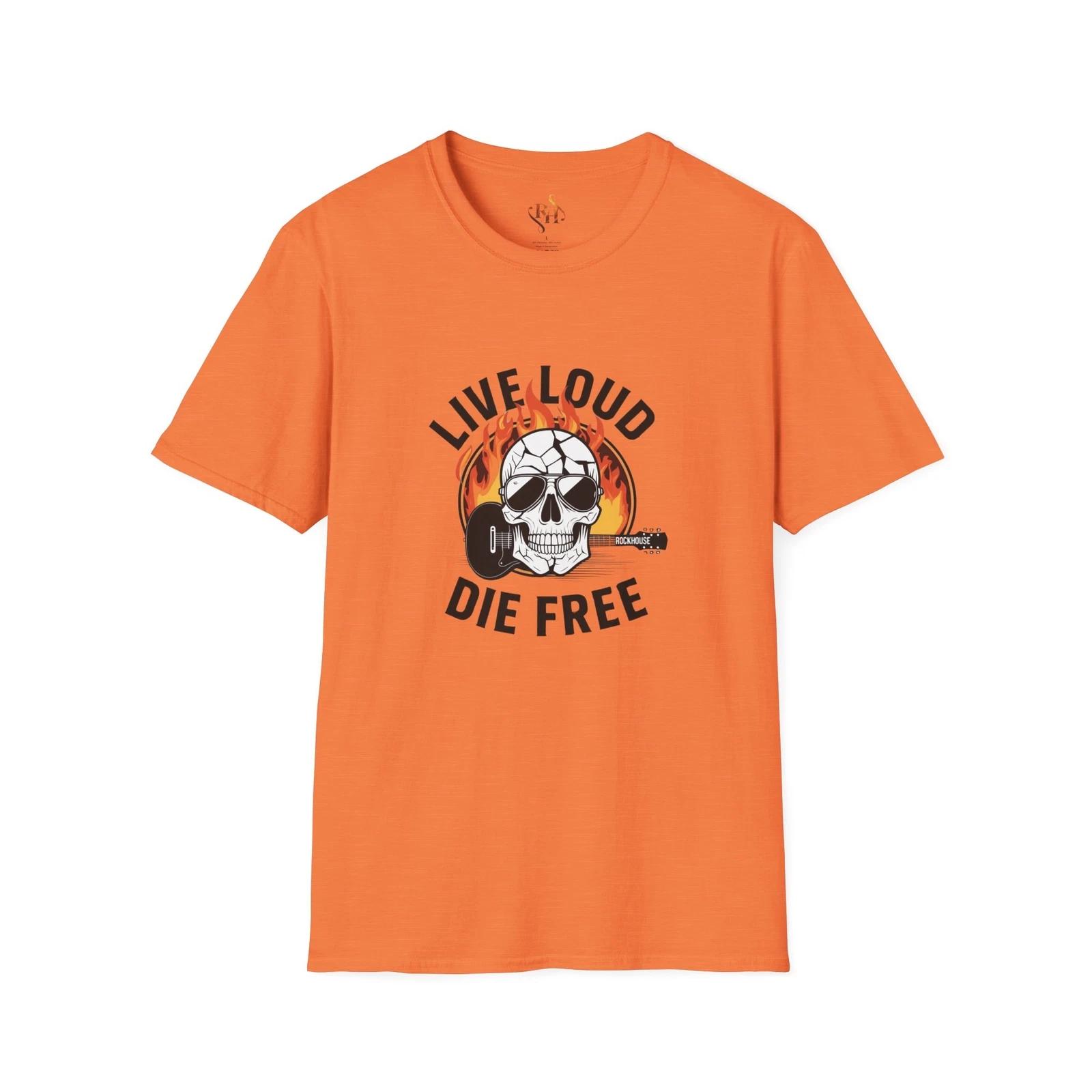 Live Loud Die Free T-Shirt, Cool Music Tee, Skull Graphic Shirt, Unisex Casual M