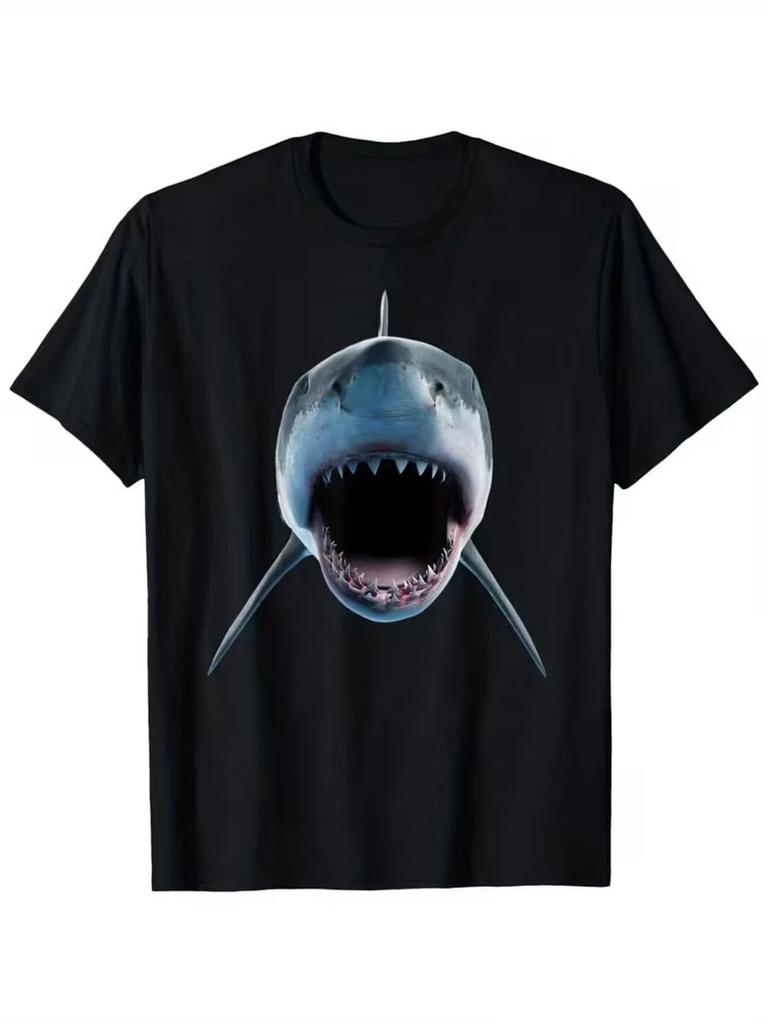 Men'S Vintage-Inspired Great White Shark Graphic T-Shirt - Realistic 3D Print, S