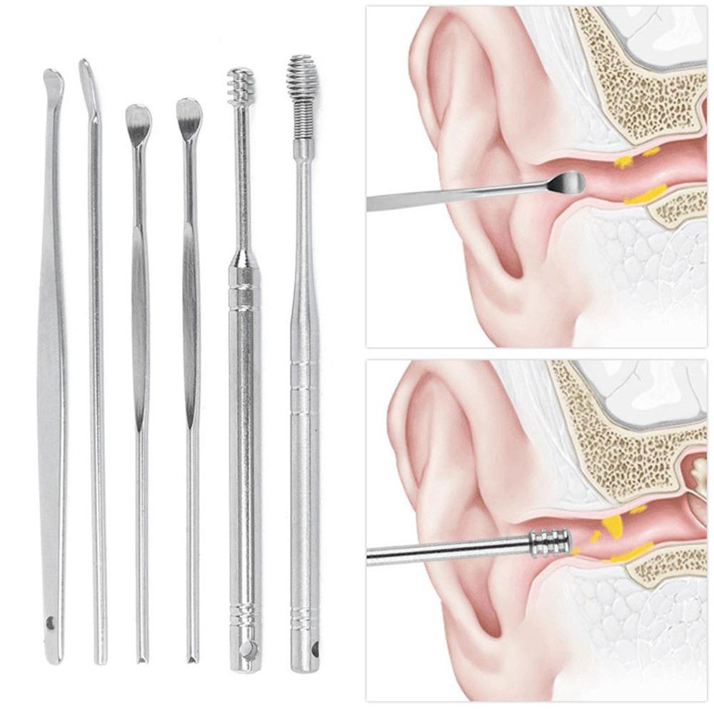 6 Pcs Spiral Head Ear Wax Pickers Stainless Steel Earwax Removal Kit Ear Wax Remover  Safe Cleaning