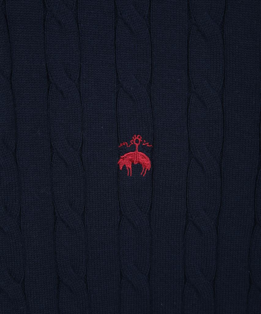 BROOKS BROTHERS Cotton Cable Polo Short Sleeve Sweater (Dark Navy) (Bbwtmog204)