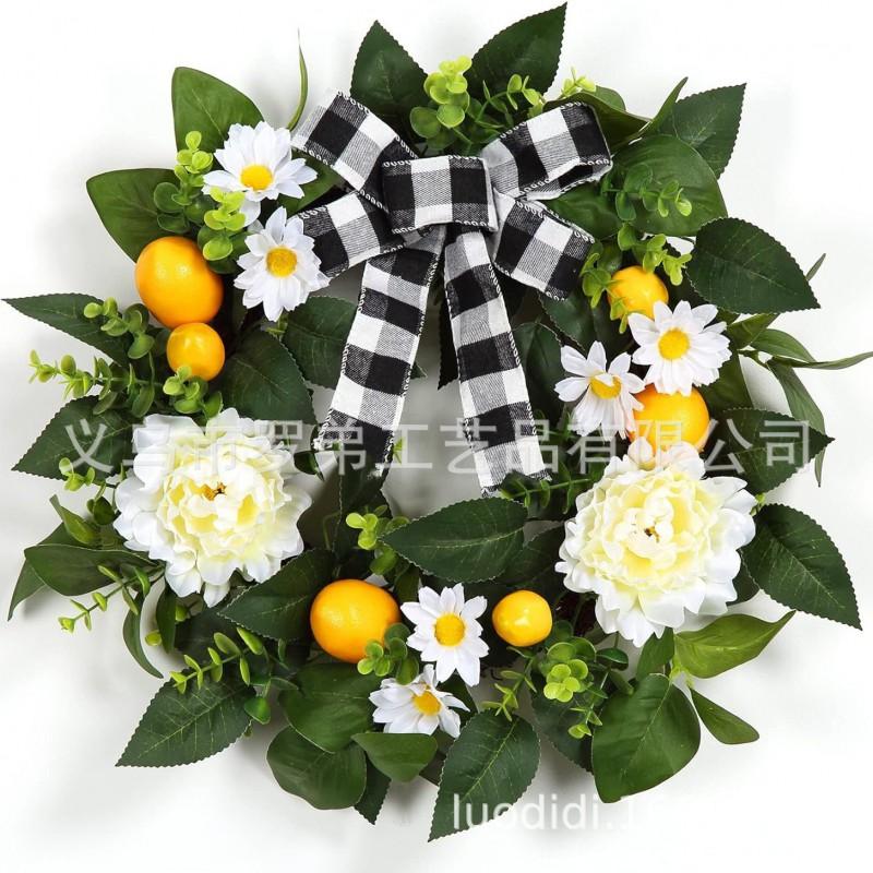 Artificial Lemon Peony Wreath Wall Hanging Decor Door Home Festival Party Decoration
