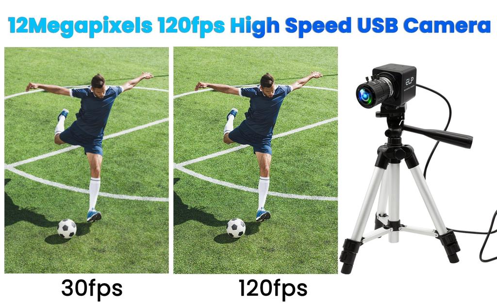 ELPCAM USB-kamera 4K 120fps 1080P Høyhastighets golfsvingkamera 12 megapiksel USB-webkamera med 3X manuell optisk zoomlinse PC-kamera Plug and Play Live