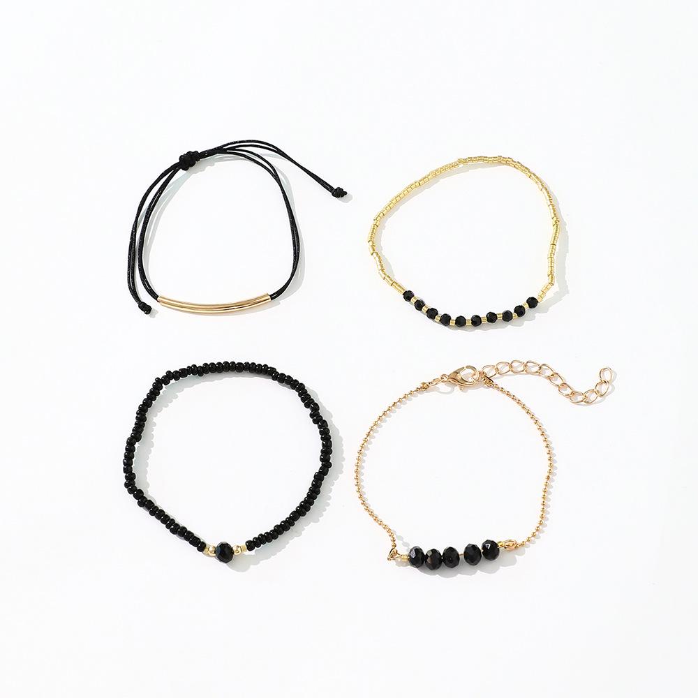 New Ladies Faux Black Crystal Handmade Beaded Bracelet Set of 4