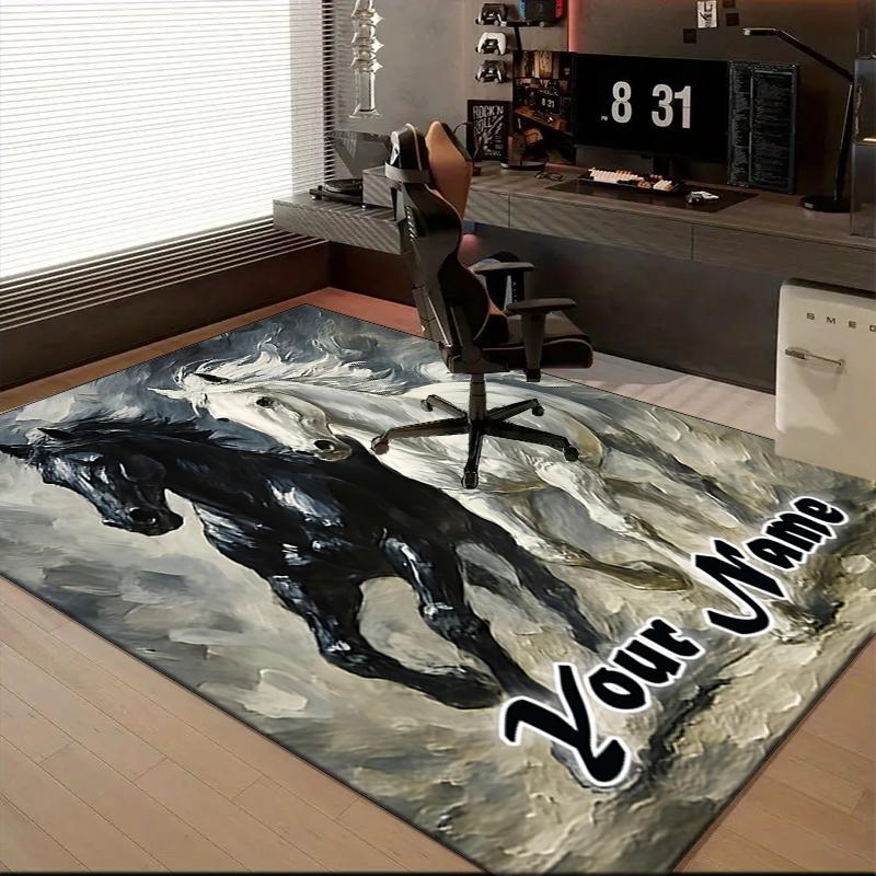 1PC Custom Name Horses Motion Artwork Theme Floor Mat Ideal for Living Room, Game Rooms, Office, Bedroom,Floor Mat Playful Design