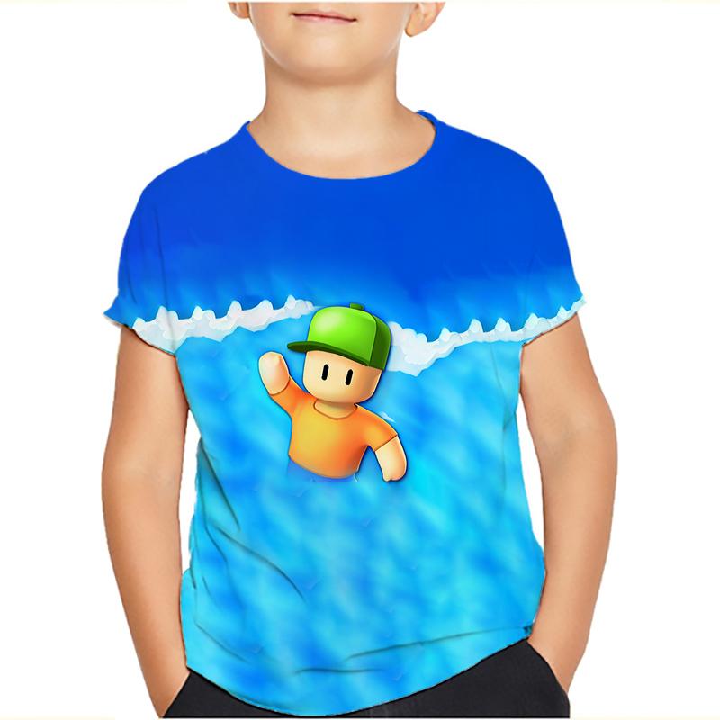 Çocuklar Stumble Erkekler Tişörtleri Stumble Oyunu Karikatür 3D Baskı Kısa Kollu Erkek/Kız O-Yaka Moda Tişört Erkek Çocuk Tişörtleri Üstler Giyim