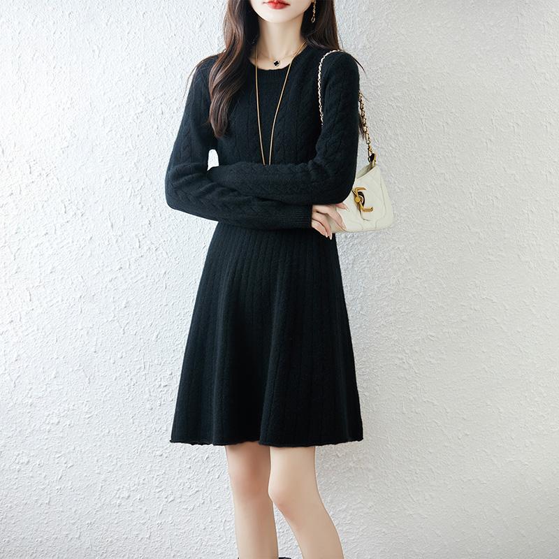 Women Sweater Dress 100% Wool MODERN NEW SAGA O-neck Knit Long Pullover Winter Jumpers Wool Long Dress Female