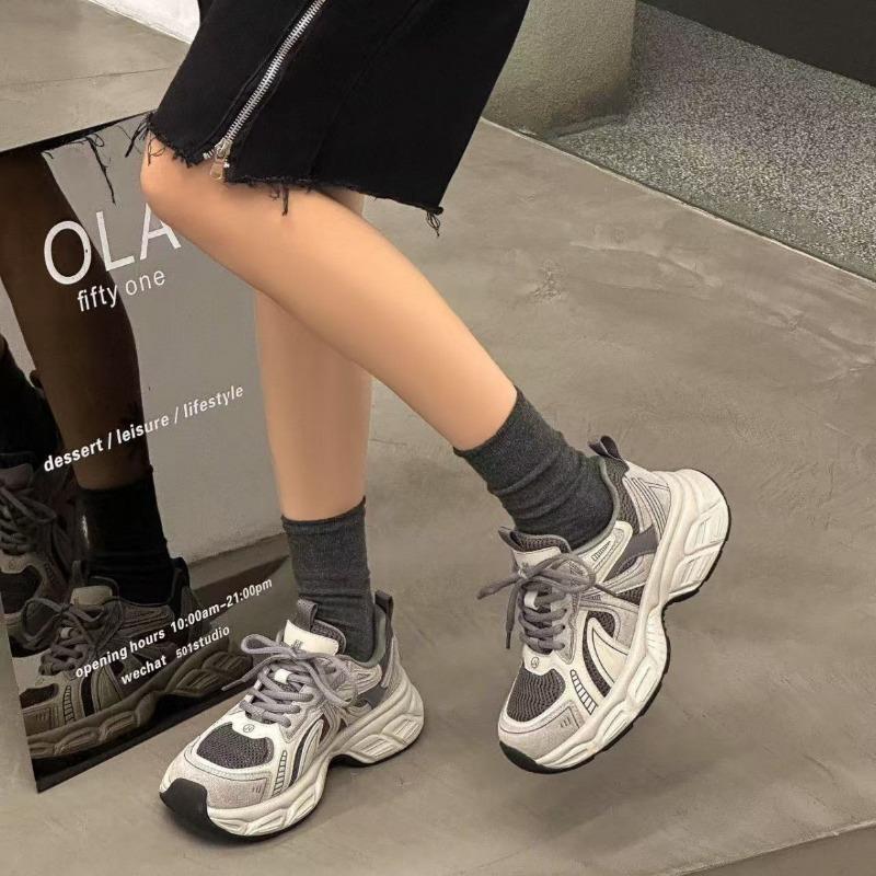 Leather retro versatile dad shoes women's trendy new autumn and winter platform velvet sneakers