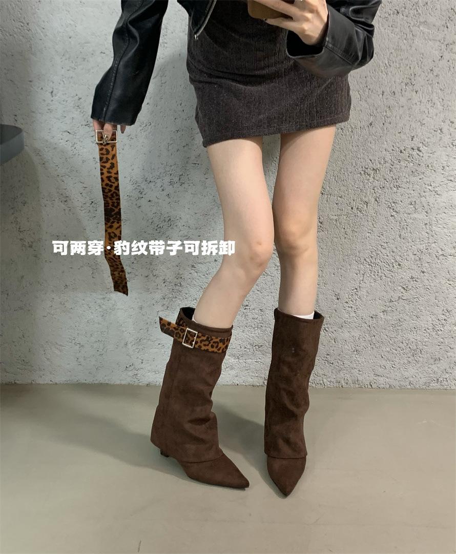 

2025 New French Versatile Strap Pile Boots Tall Heel Skinny Tall Boots 39 светло-коричневого