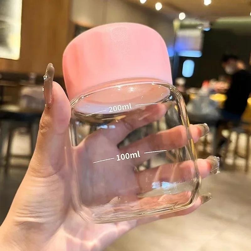 Petite Bouteille d'Eau 300ml Verre Portable Anti-Fuite Mug Jus Lait Tasse à Boire avec Échelle Adaptée pour Extérieur Cuisine École