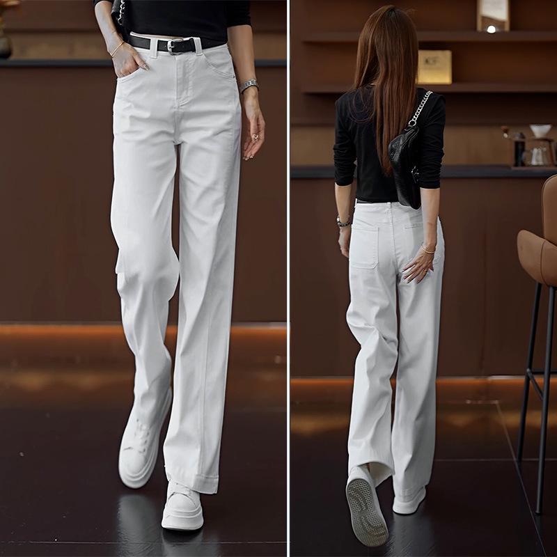 

Джинсы класса люкс белые узкие с широкими штанинами: Осень 2025 Похудение, Универсальные, Повседневные брюки с высокой талией L белый