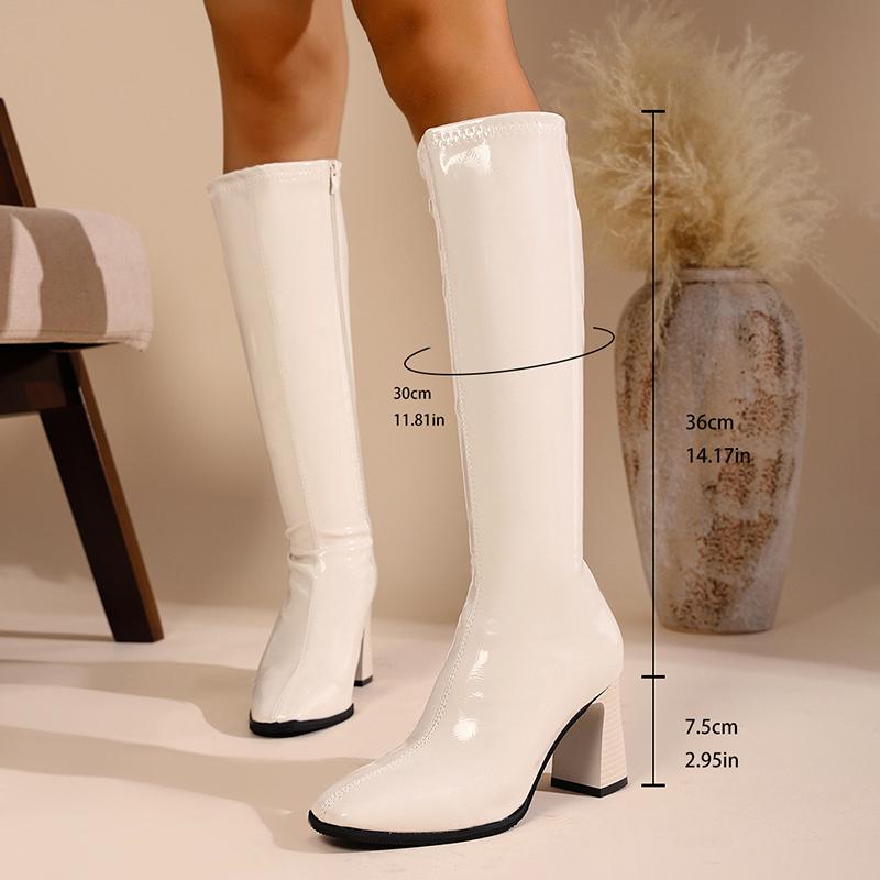 Fashion Winter Fashion Pointed Toe Women Knee High Boots Street Style Thick Heels Party Stripper Female Long Booties
