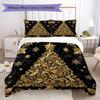 Golden Christmas Tree Pattern Bedding Uilt Set Uilt Cover Pillowcase Home Decoration Birthday Gift (1 * Duvet Cover + 2 * Pillowcase Without core)_XIA