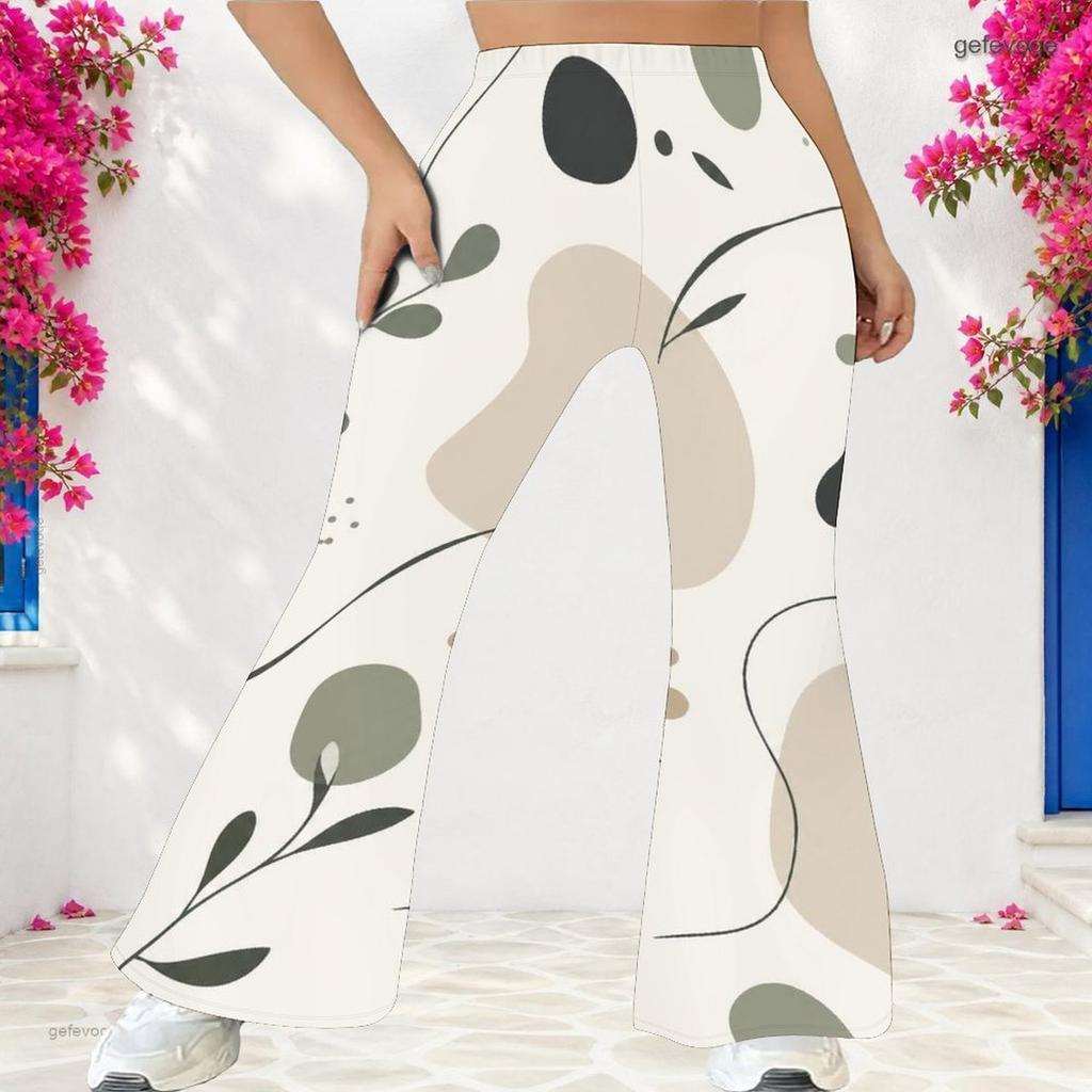 Women's Casual High Waist Flare Pants, Geometric Pattern Print Streetwear Bell Bottom Trousers