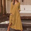 Womens Long Sleeve Maxi Dress V Neck Button Down Solid Colour Retro Long Dresses Loose Vacation Wrap Dresse