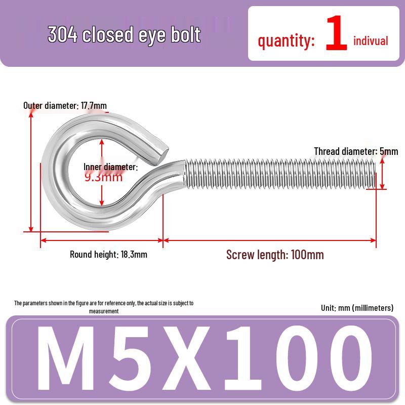 Рым-болт с кольцом из нержавеющей стали 304 – Замкнутый рым-болт с машинной резьбой (М4 М5 М6 М8)
