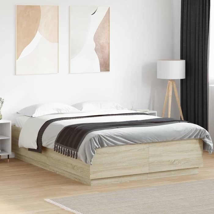 VidaXL Bed Frames, Double Bed with Slatted Base, Adult Bed, Bedroom Furniture, Modern, Sonoma Oak 3209704
