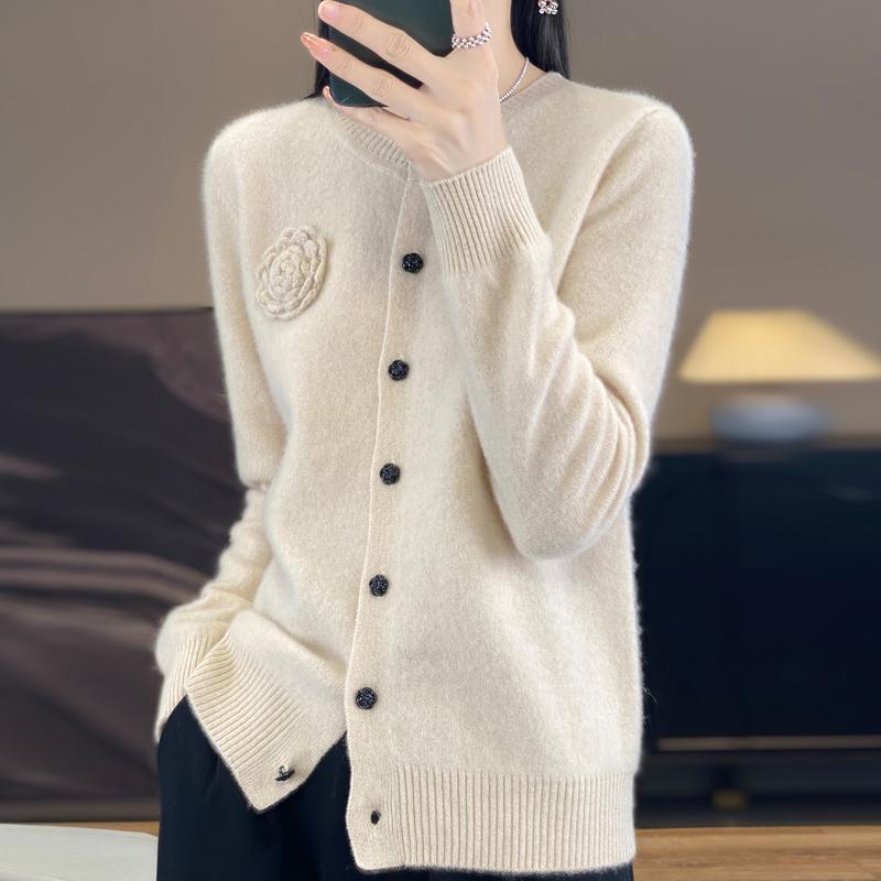 QingHe Cashmere Women's 30% Cashmere Cardigan - Soft & Warm Wool Blend Sweater