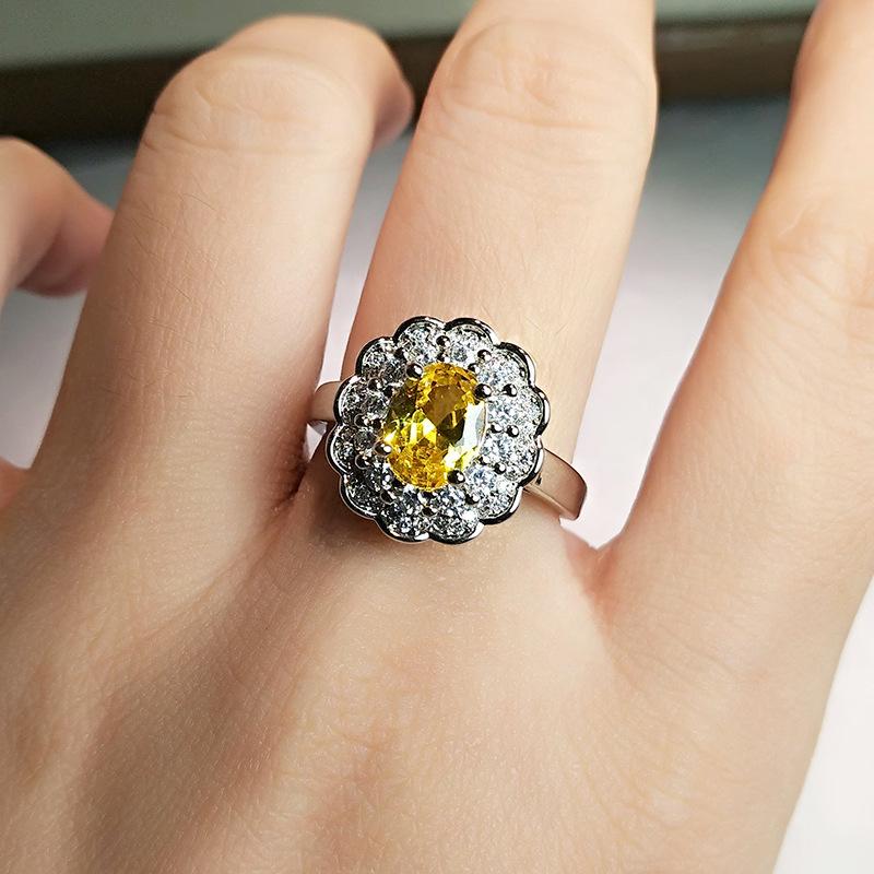 Inel Imitatie Safir Regal Femei Piatră Roșie Completă Floare Culoare Comoară Diamant Living Galben Yellowstone