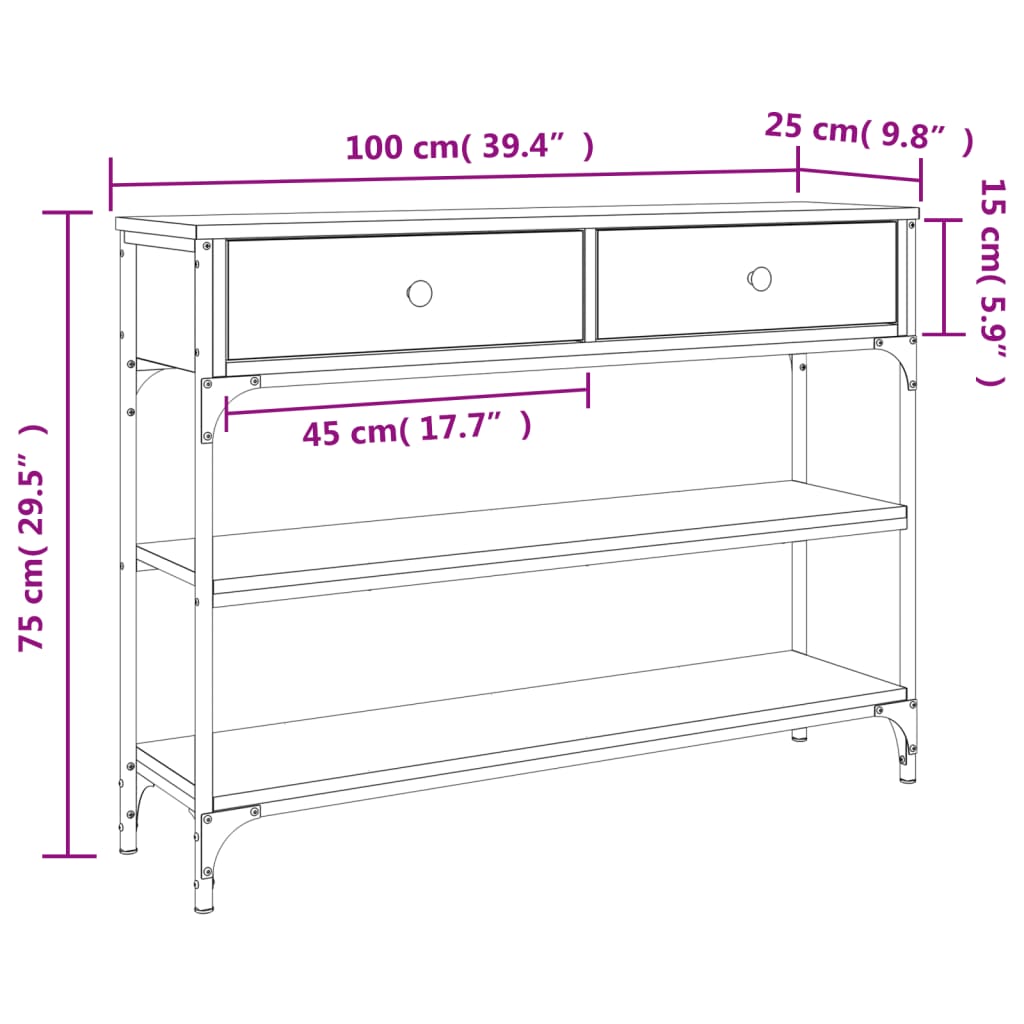 Console Table Grey Sonoma 100x25x75 cm Particleboard