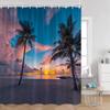 Coastal Shower Curtain Open Window View Of The Sky Clouds Rising Sun Seascape Grass Morning Scenery Bathroom Decor Set With Hook