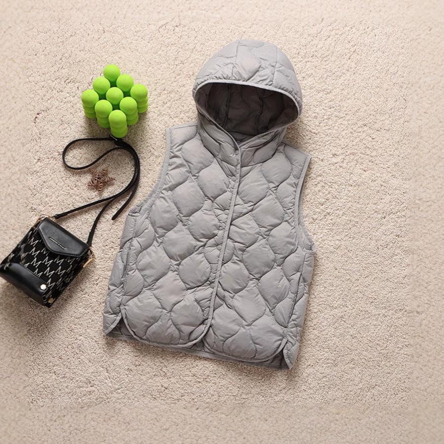 Autunno e inverno nuovo gilet corto casual con cappuccio leggero e sottile gilet gilet gilet base gilet interno giacca calda